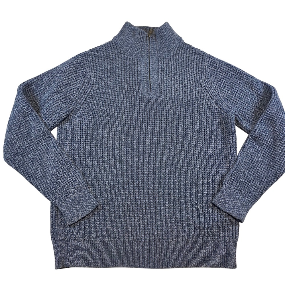 L.L. Bean Mens Small Blue Quarter Zip Organic Cotton Shaker Stitch Sweater